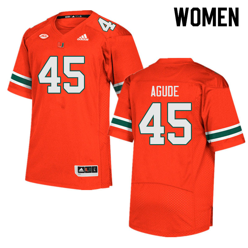 Women #45 Mitchell Agude Miami Hurricanes College Football Jerseys Sale-Orange - Click Image to Close